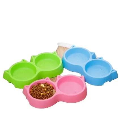 Foodie Puppies Non-Slip Pet Feeding Plastic Cat Face Shaped Double Bowl