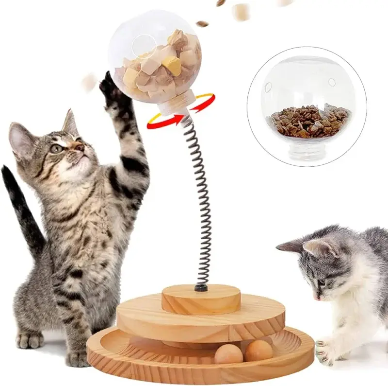 Cat Treat Dispenser Cat Toys, Cat Ball Track and Interactive Cat Feeder Toy, Leaking Food Ball, Spring-Loaded Leaking Food Toy for Indoor Cats