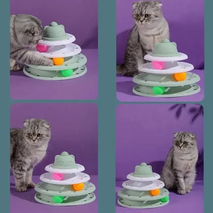 Keep your cat active and entertained with this 3-level turntableCat Toys Roller featuring colorful balls for chasing, batting, and mental stimulation.