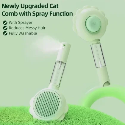 WaggyTech Self Cleaning Cat Grooming Brush with Spray, Cat Hair Comb for Shedding, 2-in-1 Cleaning Brush for Dog Cat Massage, Pet Grooming Slicker Bush for Removing Loose, Tangled, Dirt Hairs