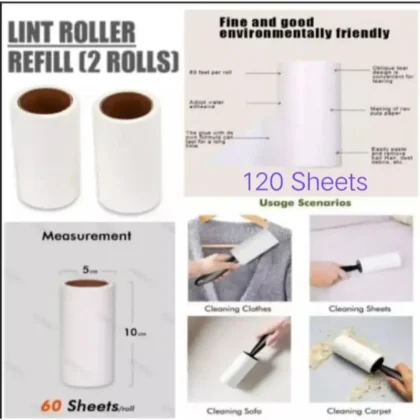 Keep clothes and furniture spotless with our Pack of 2 Lint Roller Sheets Refills. Strong adhesive sheets remove lint, pet hair, and dust effortlessly. Perfect for daily use.