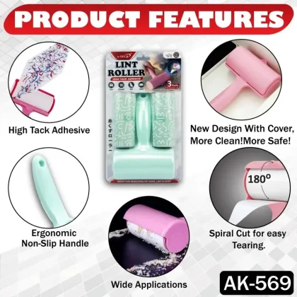 Lint Roller with 2 Extra Sheets for Pets Hair Remove