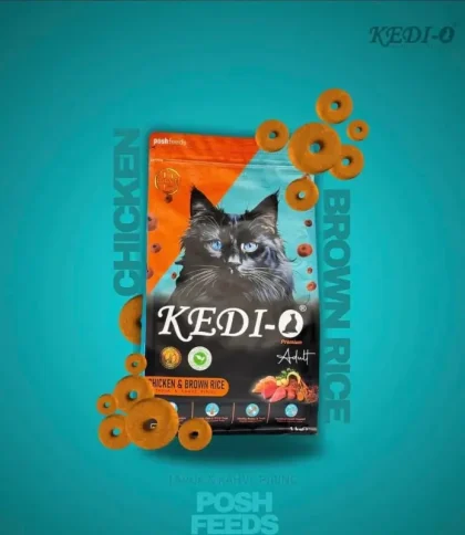 Premium Turkish Kedio Cat Food 1kg with Chicken & Brown Rice. Complete nutrition for all cats, supports digestion, immunity, skin & coat.