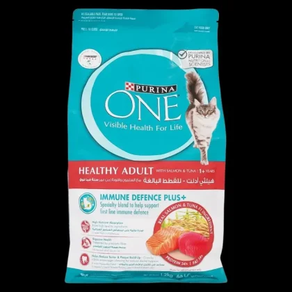 Buy Nestle Purina ONE Healthy Adult Cat Food – Salmon & Tuna 1.2kg at the best price in Pakistan. This premium formula supports strong muscles, shiny coat, healthy digestion, and overall immunity for adult cats. Perfect daily nutrition with real salmon and tuna.