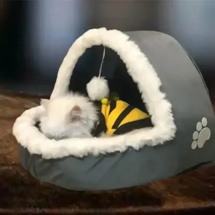 Cozy Igloo Shaped Cat House cum Bed provides warmth, privacy, and comfort for cats and small pets. Soft plush interior, durable design, and easy to clean.