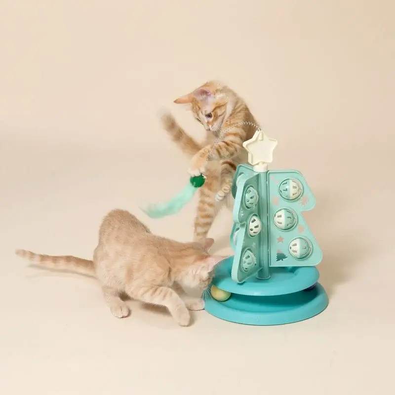 Cat Tower Tree of Fun 3-in-1 Cat Activity Center — Turntable, Ball Track & Spring Teaser
