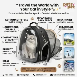 Expandable Astronaut Bubble Window Pet bag | Breathable| Stylish | Ventilated Black Backpack Pet Carrier (Suitable For Cat)