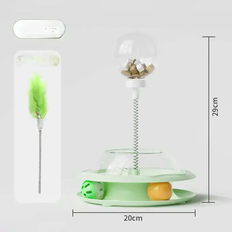3-in-1 Interactive Cat Treat Dispenser Toy with Feather Teaser & Rolling Ball Track - Image 2