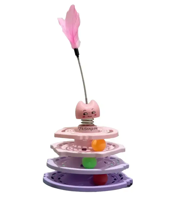 4-Tier Cat Track Tower Toy with a Spring Feather Teaser