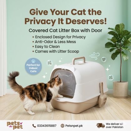 Covered Cat Litter Box with Door – Enclosed Anti-Odor Cat Toilet with Scoop