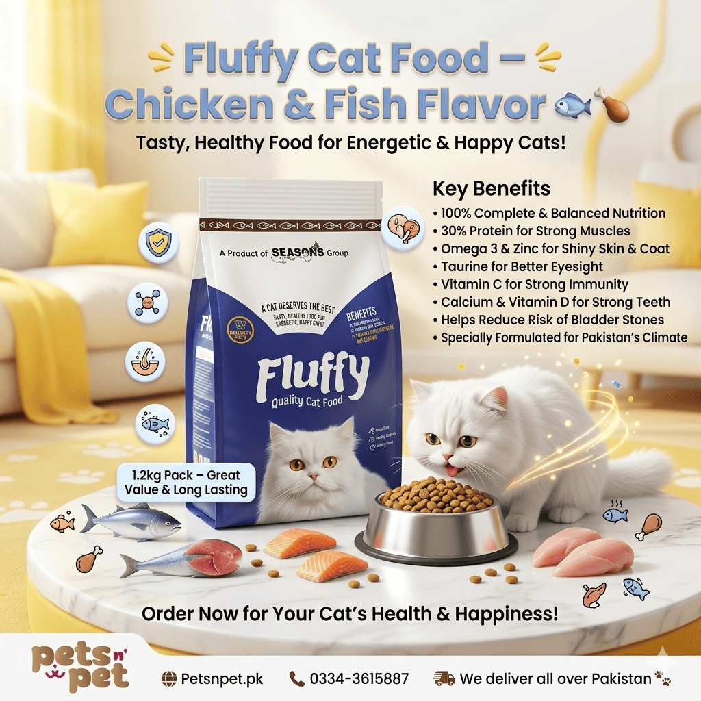 Cat food with chicken and fish flavor for healthy cats.