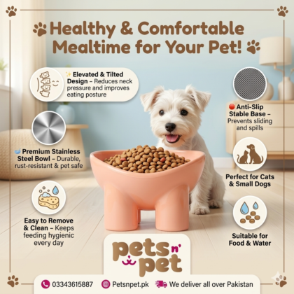 Pet Region® Elevated Tilt Pet Bowl – Ergonomic Neck Protector & Anti-Vomit Food Bowl for Cats and Small Dogs