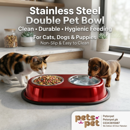 Stainless Steel Double Pet Bowl for Cats, Dogs & Puppies.