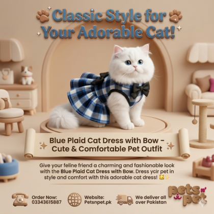 Classic Blue Plaid Pet Dress – Cozy Fleece Vest with Black Satin Bow