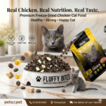 Fluffy Bites Premium Cat Food with real freeze dried chunks of chicken