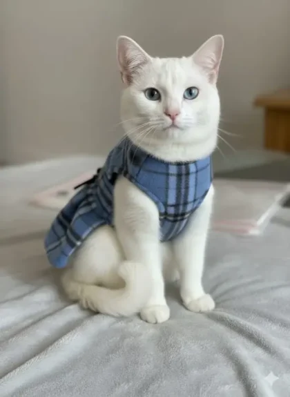 Blue Checkered Cat Dress – Warm, Elegant & Stylish Winter Outfit
