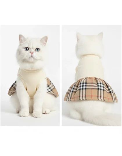 Designer Inspired Plaid Cat Dress | Elegant Kitten Skirt & Vest Apparel | Preppy Pet Fashion | S, M, L