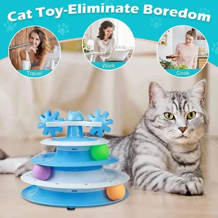 Keep your cat active, happy, and mentally stimulated with the Cat Tower Toy Roller, a 4-level interactive turntable designed to deliver endless entertainment and exercise.