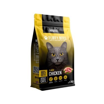Fluffy Bites Premium Cat Food with real freeze dried chunks of chicken