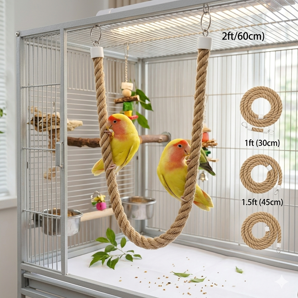 Natural Remp Rope Bird Toy – Flexible Perch & Swing for Parrots & Lovebirds (1ft, 1.5ft, 2ft) - Image 3