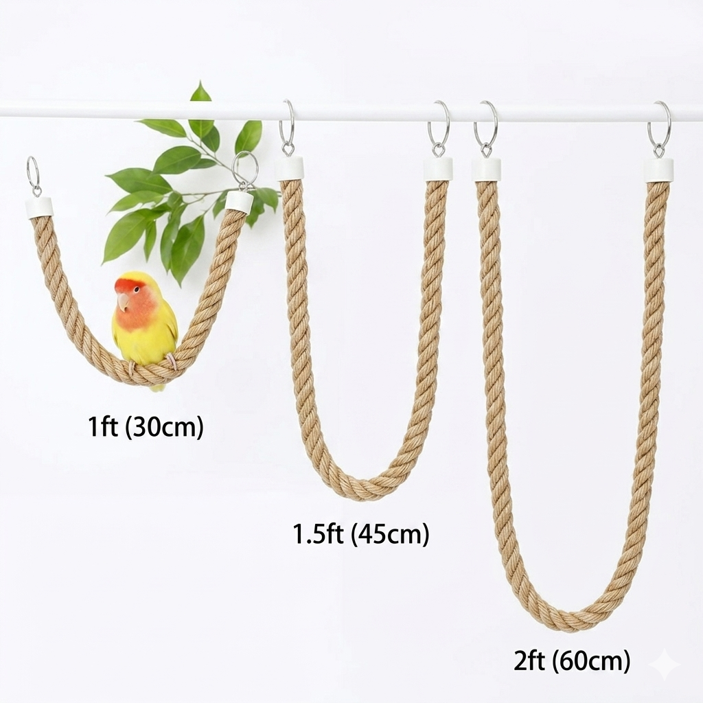 Natural Remp Rope Bird Toy – Flexible Perch & Swing for Parrots & Lovebirds (1ft, 1.5ft, 2ft) - Image 2