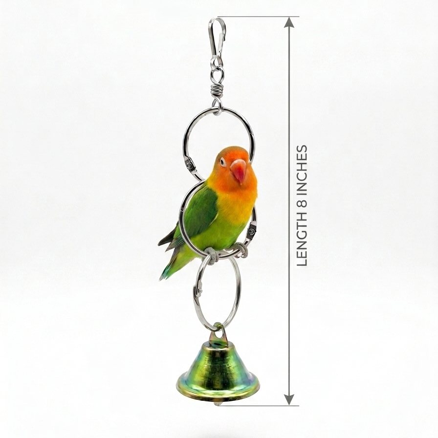 Pack of 2 Interactive Hanging Metal Ring Toy with Bell for Budgies & Parrots - Image 2