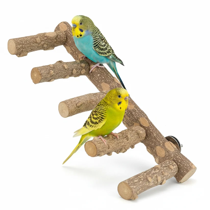 Rectangular 5-Steps Natural Wooden Bird Ladder Toy - Image 4