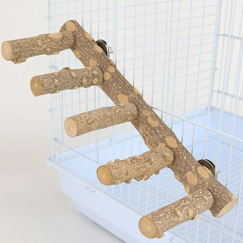 Rectangular 5-Steps Natural Wooden Bird Ladder Toy - Image 3