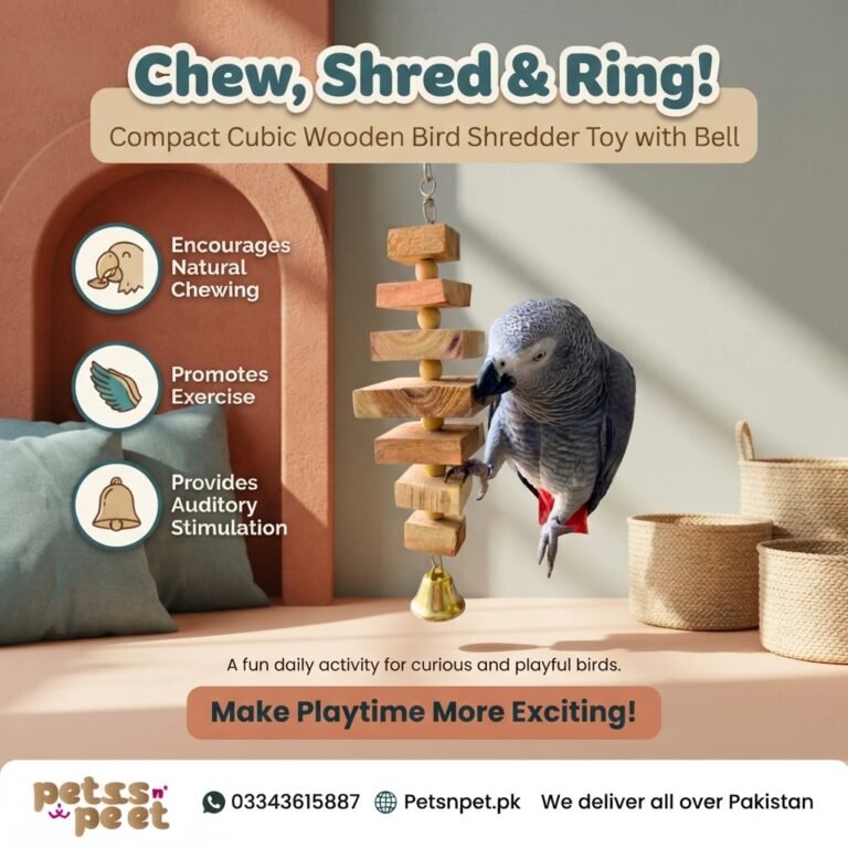Compact Cubic Wooden Birds Shredder Toy with Bell