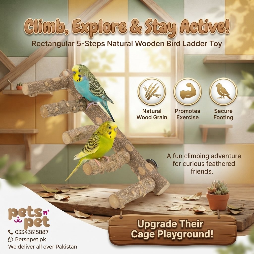 Rectangular 5-Steps Natural Wooden Bird Ladder Toy