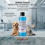 Create a professional, veterinary-focused Facebook & Instagram promotional post for Petsnpet featuring: Product Derma Shield Medicated Shampoo – 150 mL Veterinary Formula for Skin Protection & Parasite Control Visual Direction Use the actual Derma Shield Medicated Shampoo 150 mL bottle as the main focal point. Create a clean clinical veterinary theme that communicates professional skin and coat care. Feature a healthy-looking dog and cat with clean, well-groomed coats naturally positioned around the product. Add subtle visual elements representing skin protection, parasite control and soothing care, such as clean skin/coats, water droplets and subtle veterinary-inspired graphics. Use a fresh new background and color theme, different from previous Petsnpet designs. Give the product a premium veterinary-pharmacy presentation with professional lighting and sharp packaging details. Keep the bottle large and clearly readable. Avoid making exaggerated medical claims or showing disturbing skin conditions. Maintain a clean, trustworthy and professional composition suitable for a veterinary pet-care product. Text to Display DERMA SHIELD MEDICATED SHAMPOO – 150 mL For Dogs & Cats Skin Protection • Parasite Control • Soothing Care Veterinary Formula Important Usage Note For external use only. Do not use on puppies or kittens under 4 weeks. Branding Petsnpet Petsnpet.pk 0334-3615887 We deliver all over Pakistan Make Petsnpet branding clearly visible while keeping Derma Shield as the primary focus. The final artwork should look like a premium veterinary skincare advertisement suitable for Facebook and Instagram.
