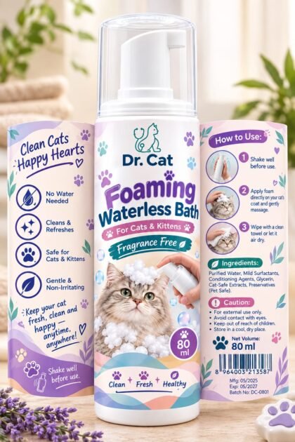 Foaming Waterless Dry Bath for Cats & Kittens – No-Rinse Cleaning Foam